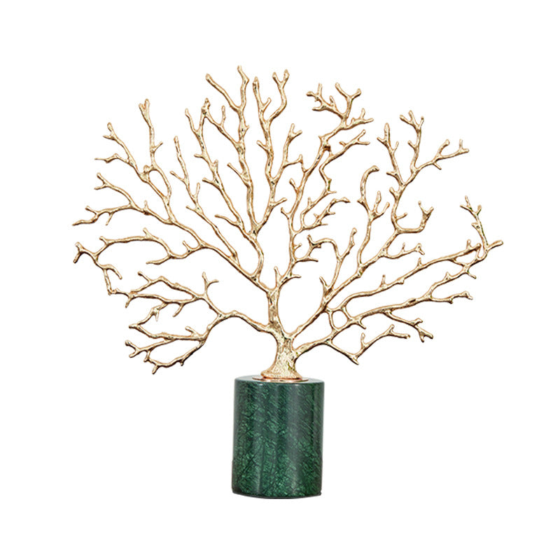 ANYHOUZ  31cm Tree Snowflake Tabletop Home Decor Modern Art Living Room Display House Decorative Crafts Metal Ornaments with Marble Base
