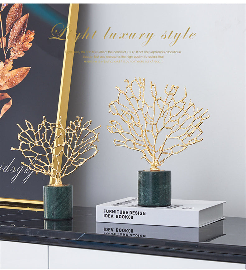 ANYHOUZ  31cm Tree Snowflake Tabletop Home Decor Modern Art Living Room Display House Decorative Crafts Metal Ornaments with Marble Base