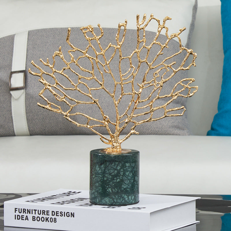 ANYHOUZ 25cm Tree Snowflake Tabletop Home Decor Modern Art Living Room Display House Decorative Crafts Metal Ornaments with Marble Base