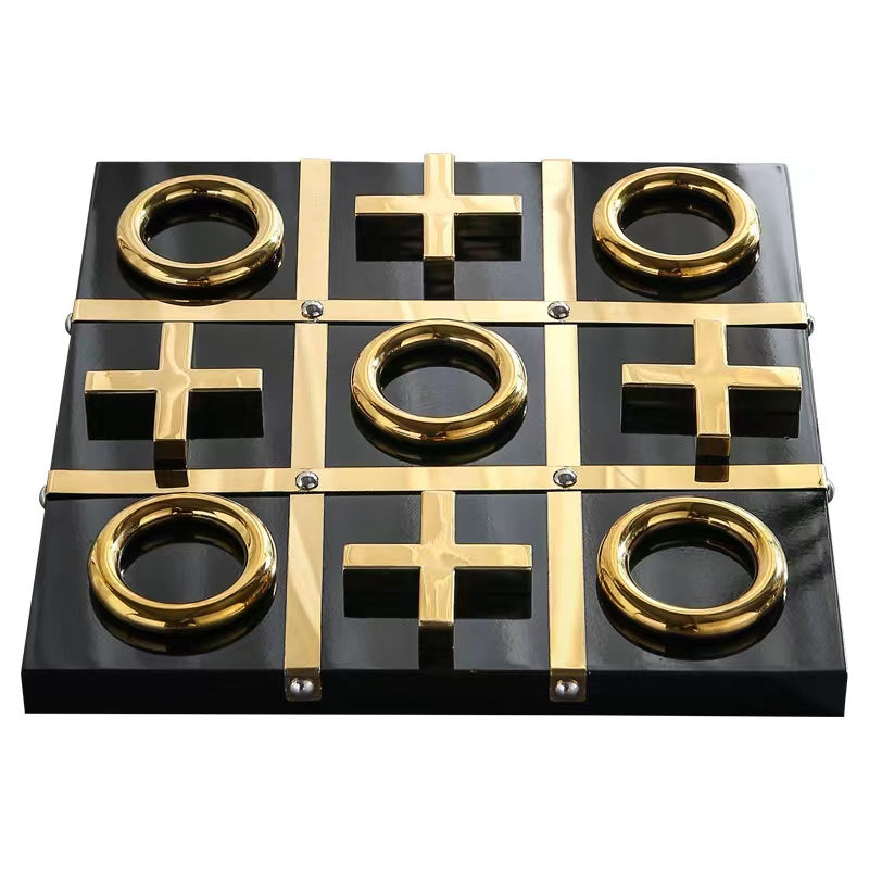 ANYHOUZ Tic-Tac-Toe XO Board Gold and White Tabletop Home Decor Modern Art Living Room Display House Decorative Crafts Metal Ornaments