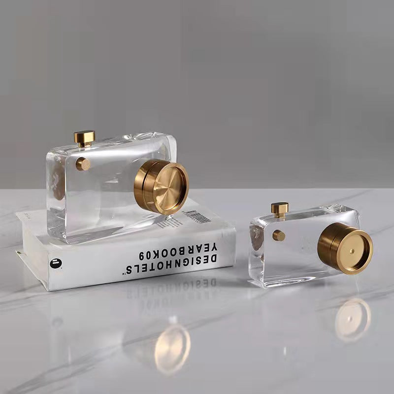 ANYHOUZ 17cm Crystal Camera Modern Desk Tabletop Home Decor Modern Art Living Room Display House Decorative Crafts Metal Ornaments