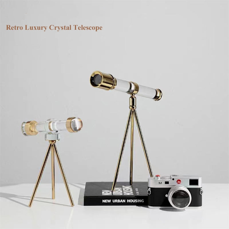 ANYHOUZ 13*28.5*30cm Modern Crystal Telescope Sculpture Tabletop Home Decor Modern Art Living Room Display House Decorative Crafts Metal Ornaments