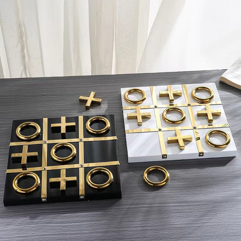 ANYHOUZ Tic-Tac-Toe XO Board Gold and Black Tabletop Home Decor Modern Art Living Room Display House Decorative Crafts Metal Ornaments