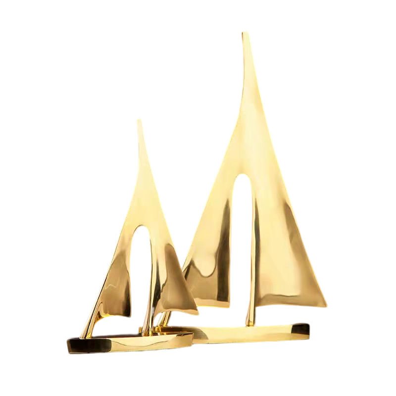 ANYHOUZ 28cm Gold Sailing Ship Metal Crafts Tabletop Home Decor Modern Art Living Room Display House Decorative Crafts Metal Ornaments