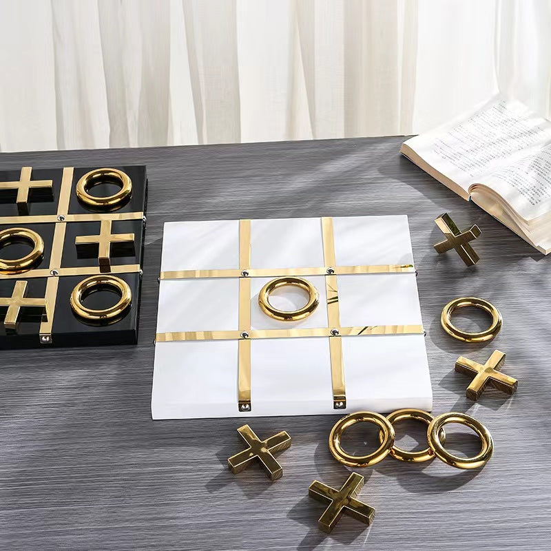 ANYHOUZ Tic-Tac-Toe XO Board Gold and Black Tabletop Home Decor Modern Art Living Room Display House Decorative Crafts Metal Ornaments
