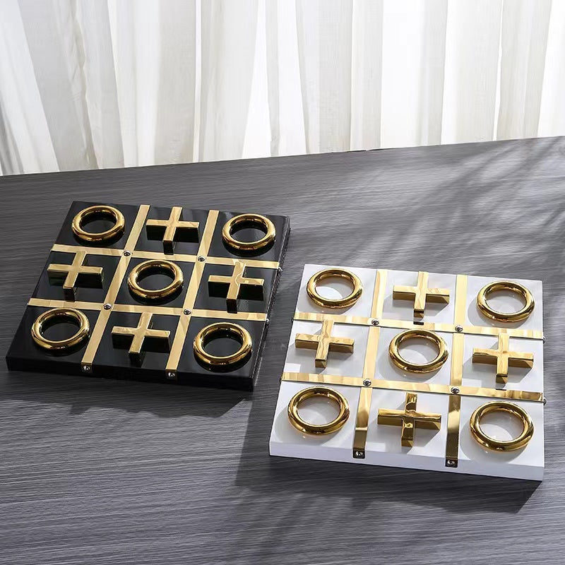 ANYHOUZ Tic-Tac-Toe XO Board Gold and Black Tabletop Home Decor Modern Art Living Room Display House Decorative Crafts Metal Ornaments