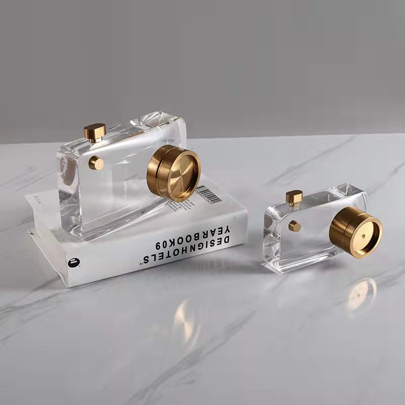 ANYHOUZ  12cm Crystal Camera Modern Desk Tabletop Home Decor Modern Art Living Room Display House Decorative Crafts Metal Ornaments