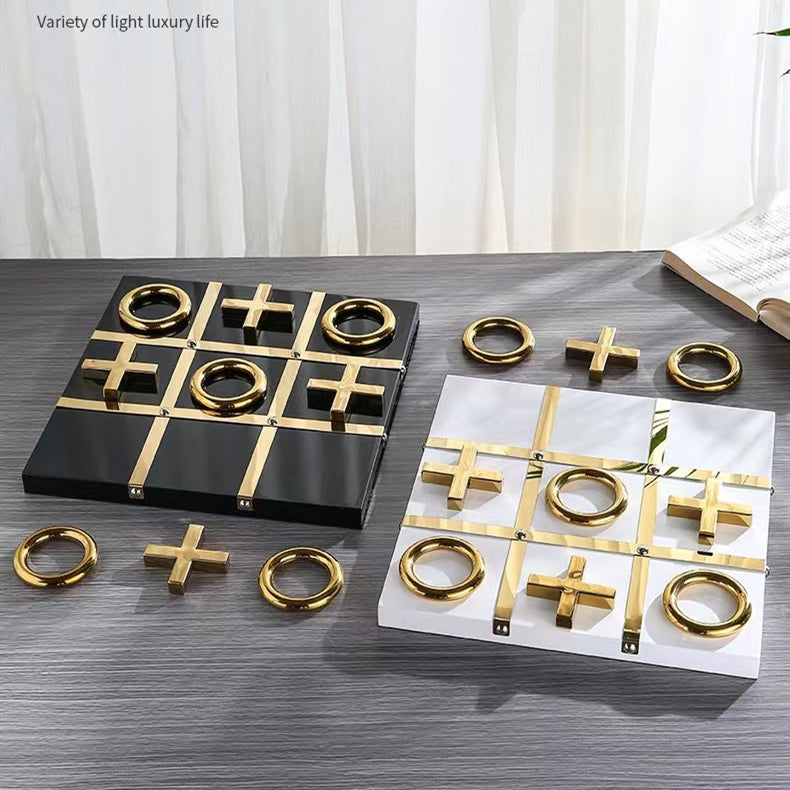 ANYHOUZ Tic-Tac-Toe XO Board Gold and Black Tabletop Home Decor Modern Art Living Room Display House Decorative Crafts Metal Ornaments