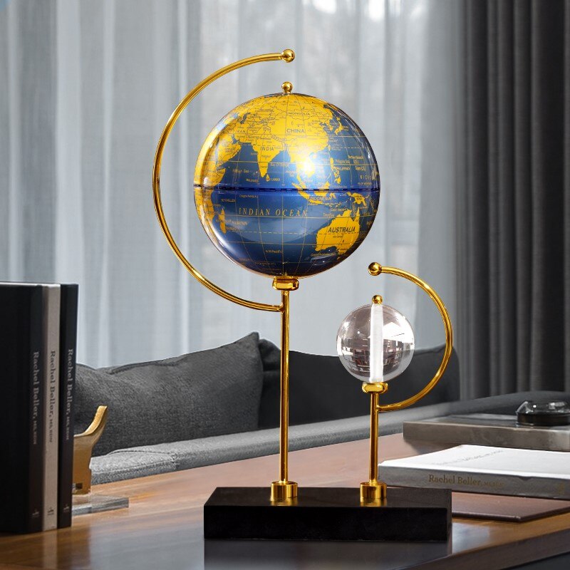 ANYHOUZ 18*37cm Creative Globe Desktop Ornaments Tabletop Home Decor Modern Art Living Room Display House Decorative Crafts Metal Ornaments