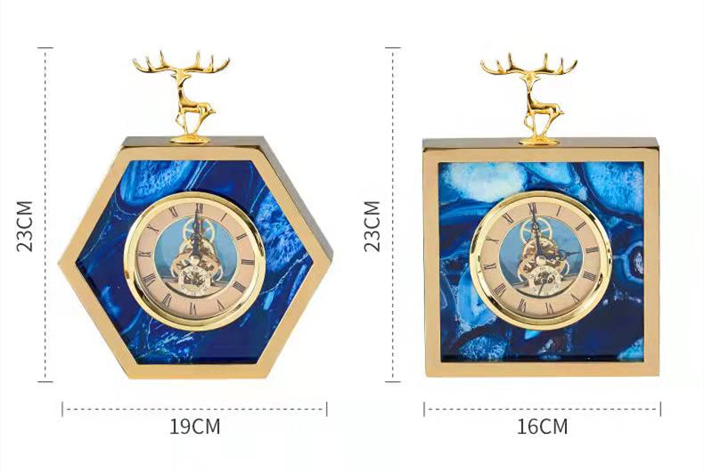 ANYHOUZ 23cm Hexagon Gold Desk Clock with Deer Head Tabletop Home Decor Modern Art Living Room Display House Decorative Crafts Metal Ornaments