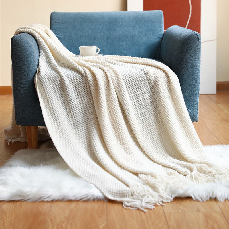 Anycozy Light Gray Knitted Waffle Throw Blanket Tassel 130x230cm