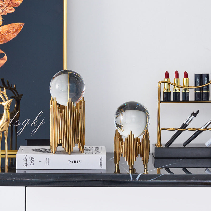 ANYHOUZ 20cm Luxury Gold Metal Crystal Ball Tabletop Home Decor Modern Art Living Room Display House Decorative Crafts Metal Ornaments