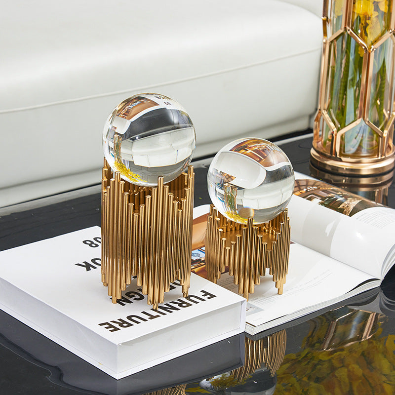 ANYHOUZ 16cm Luxury Gold Metal Crystal Ball Tabletop Home Decor Modern Art Living Room Display House Decorative Crafts Metal Ornaments