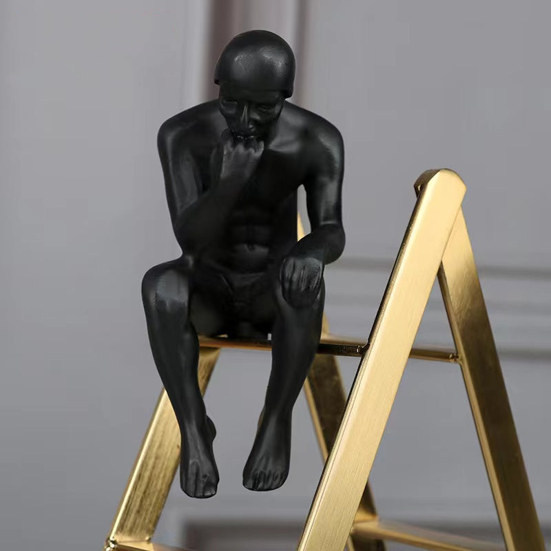 ANYHOUZ 35cm Man Sitting on a Ladder Tabletop Home Decor Modern Art Living Room Display House Decorative Crafts Metal Ornaments