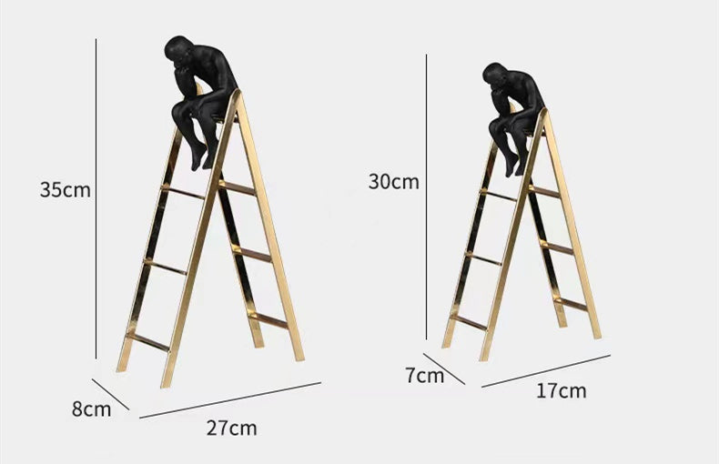 ANYHOUZ 30cm Man Sitting on a Ladder Tabletop Home Decor Modern Art Living Room Display House Decorative Crafts Metal Ornaments