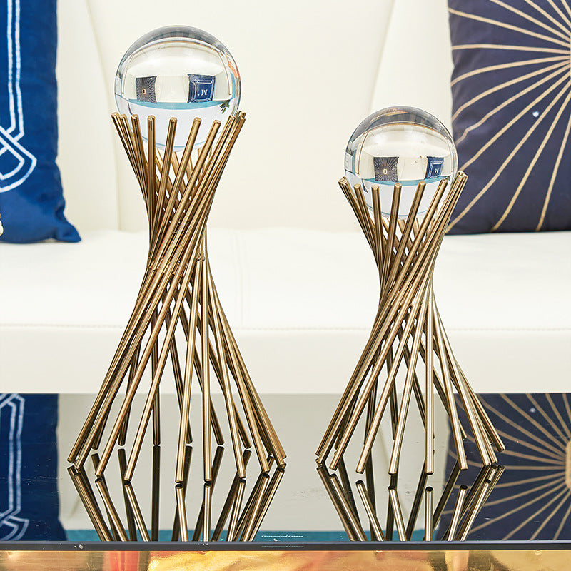 ANYHOUZ 30cm Crystal Ball Tabletop Home Decor Modern Art Living Room Display House Decorative Crafts Metal Ornaments