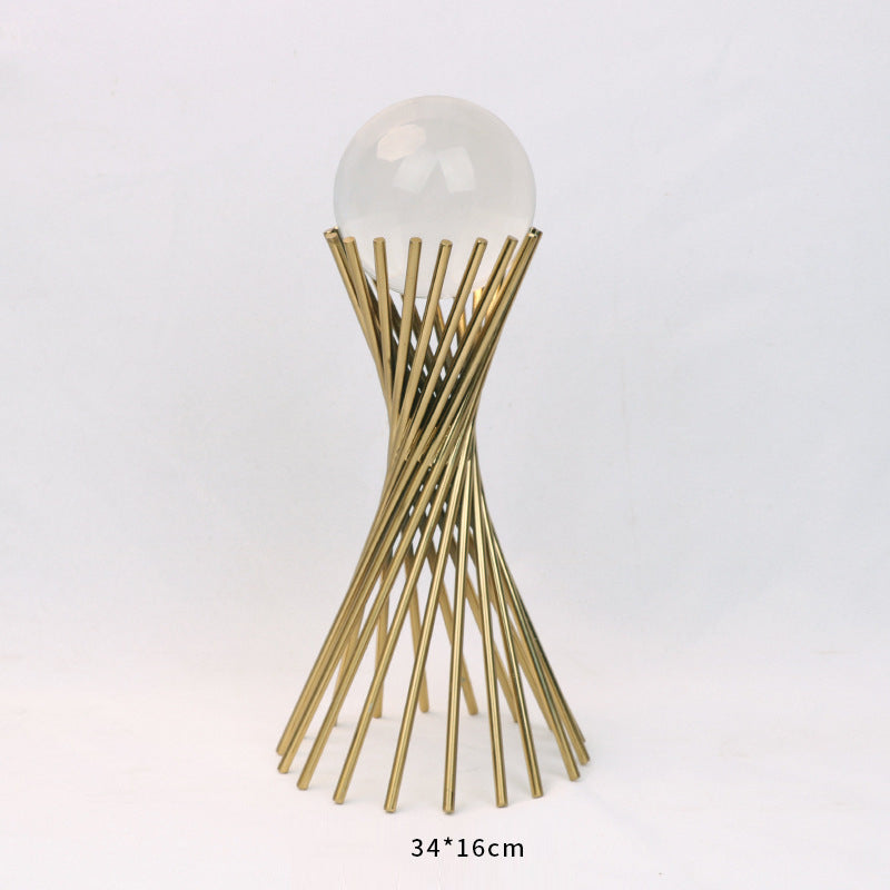 ANYHOUZ 34cm Crystal Ball Tabletop Home Decor Modern Art Living Room Display House Decorative Crafts Metal Ornaments