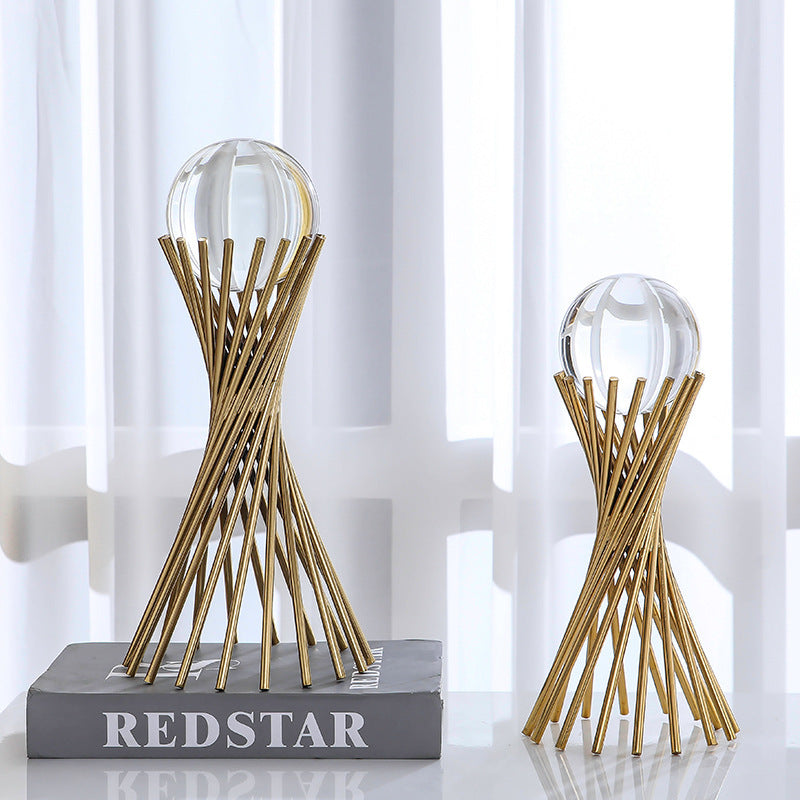 ANYHOUZ 34cm Crystal Ball Tabletop Home Decor Modern Art Living Room Display House Decorative Crafts Metal Ornaments