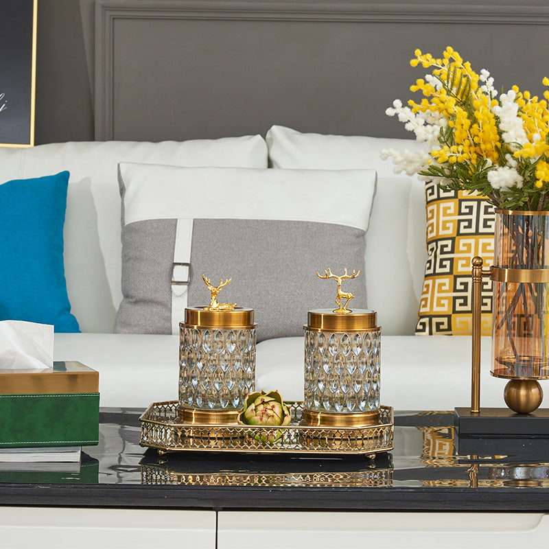 ANYHOUZ 24cm Glass Candy Jar Food Storage Tabletop Home Decor Modern Art Living Room Display with Lid