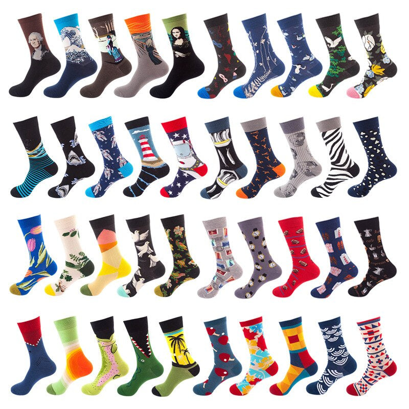 Anyfootwear 5 Pairs One Size 5-11 Mixed Color Socks Random Cotton Fashion Woman Skateboard Oil Paitiing