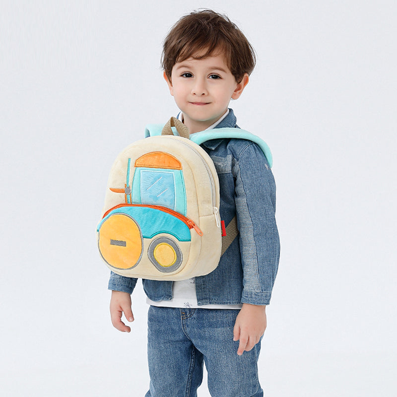 ANYKIDZ  3D Apricot Forklift School Backpack Cute Vehicle With Cartoon Designs Children Toddler Plush Bag For Baby Girls and Boys