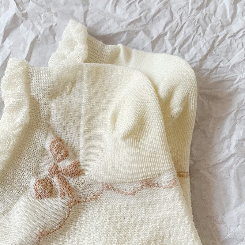 Anyfootwear 5 Pairs One Size 35-40 Summer Short Boat Invisible Chaussette Diamond Wave Cotton Ankle  Breathable Women Sock