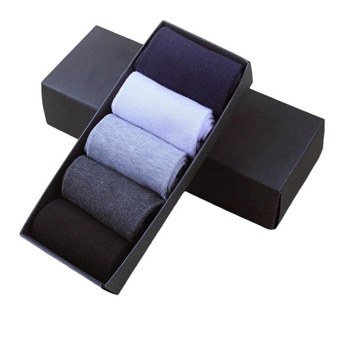 Anyfootwear 5 Pairs Size 6-10 Casual Business Socks High Quality Cotton Breathable Elastic Solid Color For Men