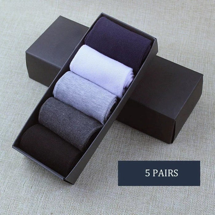 Anyfootwear 5 Pairs Size 6-10 Casual Business Socks High Quality Cotton Breathable Elastic Solid Color For Men