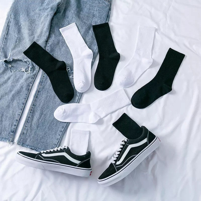 Anyfootwear 5 Pairs White Size 4-5 Sports Socks Solid Colors Cotton Skateboard Knitted Casual Unisex