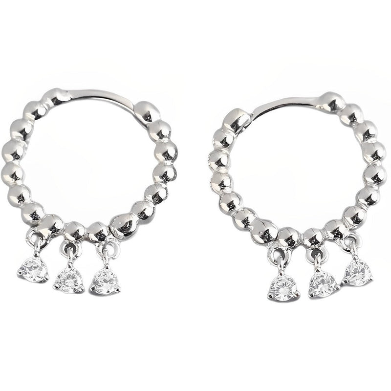 ANYCO Earrings Sterling Silver Punk Hip-Hop Pave Round Zircon Tassel Stud For Women Teen Girl Fine Fashion Stylish Accessories Jewelry Gifts