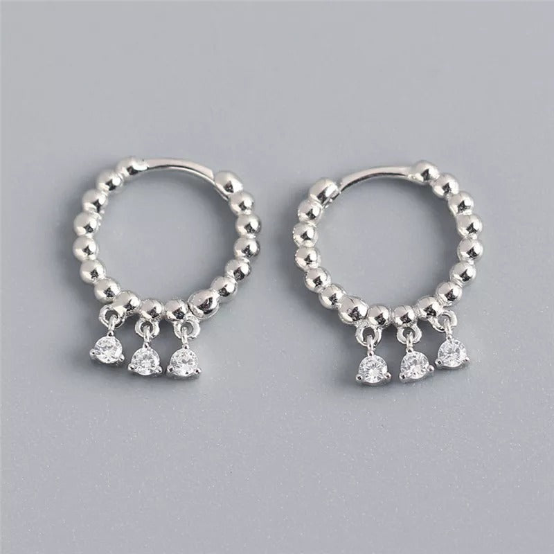 ANYCO Earrings Sterling Silver Punk Hip-Hop Pave Round Zircon Tassel Stud For Women Teen Girl Fine Fashion Stylish Accessories Jewelry Gifts