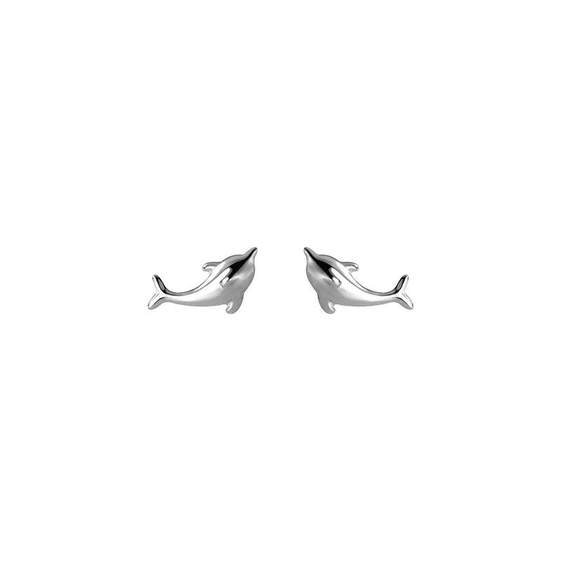 ANYCO Fashion Earrings 925 Sterling Silver Simple Glossy Gold Ocean Dolphin Stud for Women Cute Chic Party Piercing Jewelry