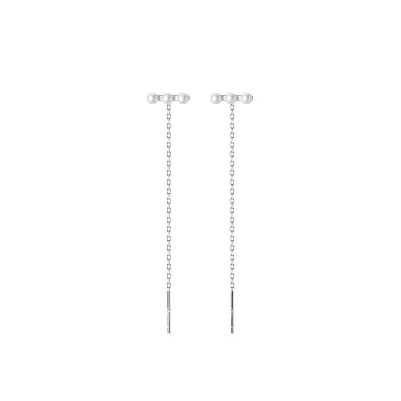 ANYCO Fashion Earrings 925 Sterling Silver Simple Synthetic Pearl Chain Tassel Long Ear Line for Women Cute Party Jewelry Gift
