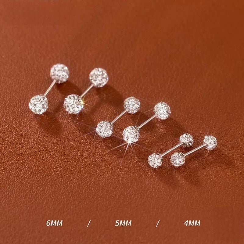 ANYCO Fashion Earrings 6MM 925 Sterling Silver Luxury Sparkling Zircon Ball Stud for Women Minimalist Bead Piercing Jewelry Accessories
