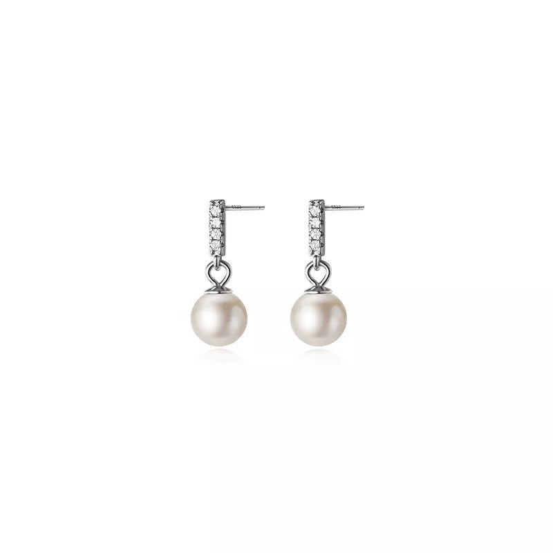 ANYCO Fashion Earrings Sterling Silver Trendy Pave Zircon Pearl Pendant Stud for Women Chic Charm Party Jewelry Accessories