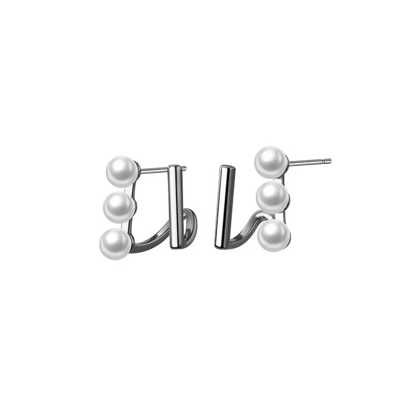 ANYCO Fashion Earrings Silver 925 Sterling Simple Double Statement Synthetic Pearl Stud for Women Jewelry