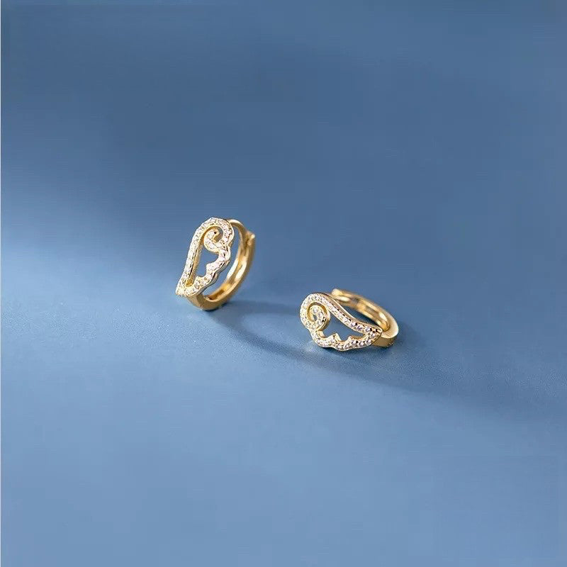 ANYCO Fashion Earrings Gold 925 Sterling Silver Romantic Unique Angel Wings Shiny Zircon Ear Buckle for Women Jewelry