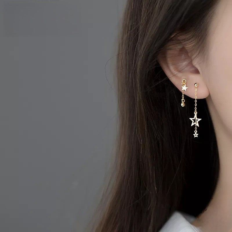 ANYCO Fashion Earrings Gold 925 Sterling Silver Simple Chain Sweet Star Tassel Pendant Drop for Women Jewelry