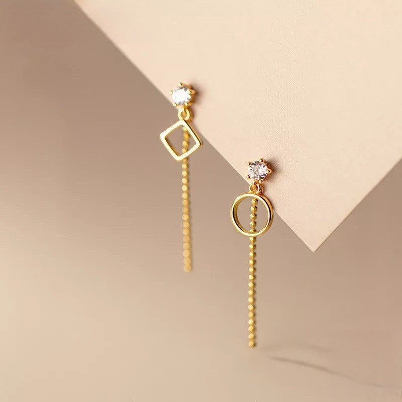 ANYCO Fashion Earrings Gold 925 Sterling Silver Geometric Exquisite Shiny Zirconia Tassel Bead Drop Women Jewelry