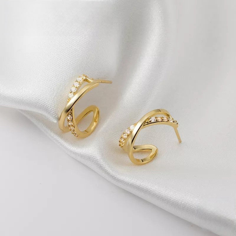 ANYCO Fashion Earrings Silver 925 Sterling Cross Shiny Zircon Stud for Women Punk Elegant Unique Golden Jewelry Female