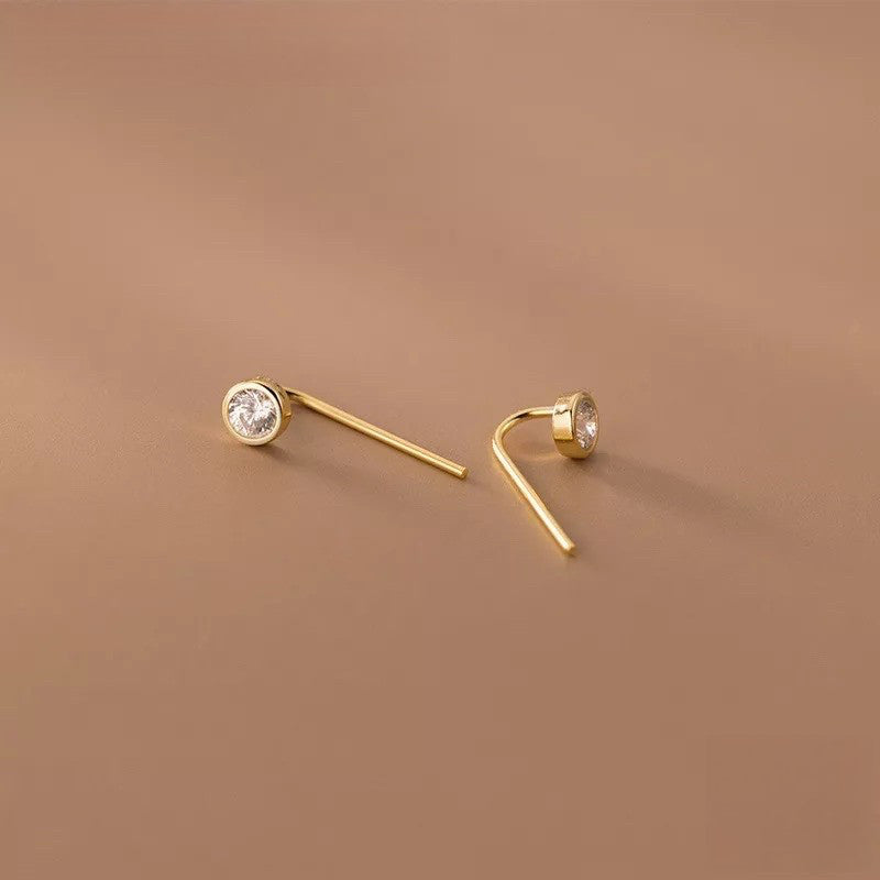ANYCO Fashion Earrings Gold 925 Sterling Silver Round Shiny Zircon Ear Hooks Minimalism Stud Jewelry Women Accessories
