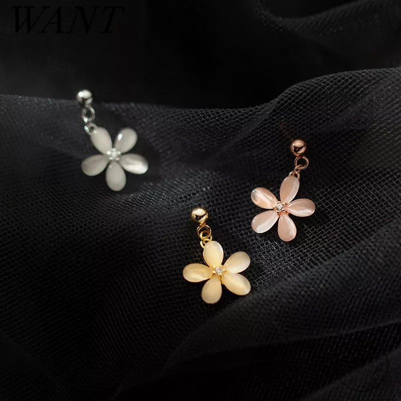 ANYCO Rose Gold 925 Opal Zircon Flower Earrings – Sweet Pendant for Women