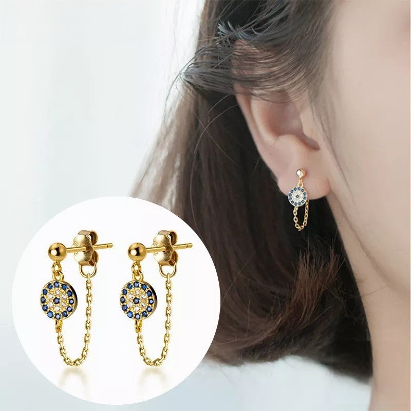 ANYCO Fashion Earrings Gold 925 Sterling Silver Hip Hop Chain Zircon Pendant Stud Women Bohemian Goth Party Eyes Jewelry