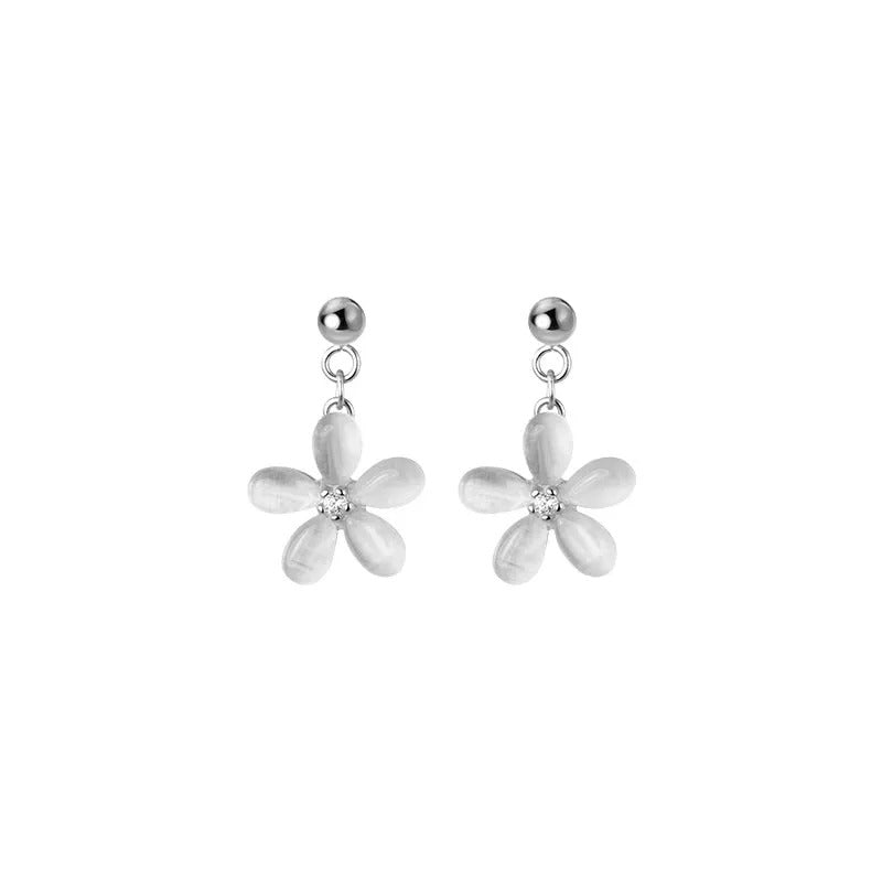 ANYCO 925 Silver Opal Zircon Flower Earrings – Sweet Pendant for Women