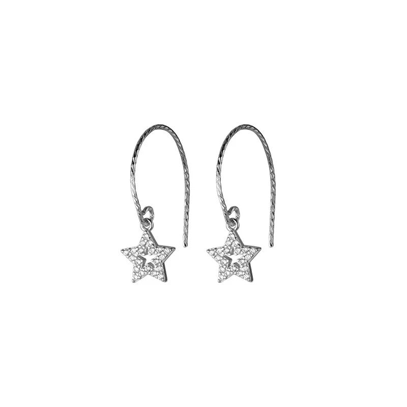 ANYCO Fashion Earrings Real Genuine Sterling Silver Romantic Tassel Hollow Shiny Zircon Star Cute Charm Pendant Jewelry for Women