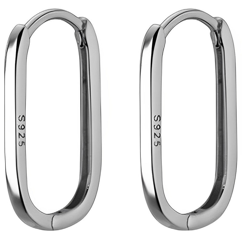 Anyluxe Fashion Earrings Silver 925 Sterling Simple Oval Glossy Huggies Ear Buckle for Women Bohemian  piercing Jewelry