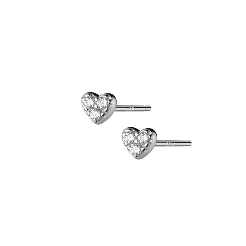 ANYCO Fashion Earrings Silver 925 Sterling Romantic Love Heart Zircon Mini Small Stud Women Piercing Accessories