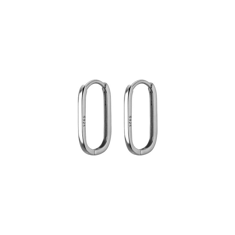 Anyluxe Fashion Earrings Silver 925 Sterling Simple Oval Glossy Huggies Ear Buckle for Women Bohemian  piercing Jewelry