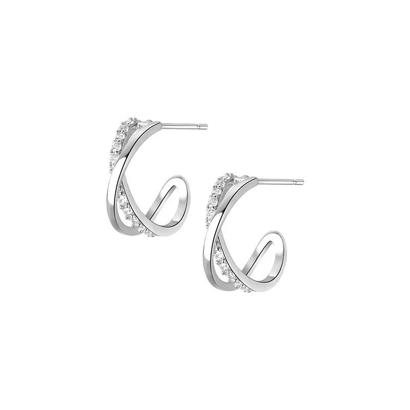 ANYCO Fashion Earrings Silver 925 Sterling Cross Shiny Zircon Stud for Women Punk Elegant Unique Golden Jewelry Female