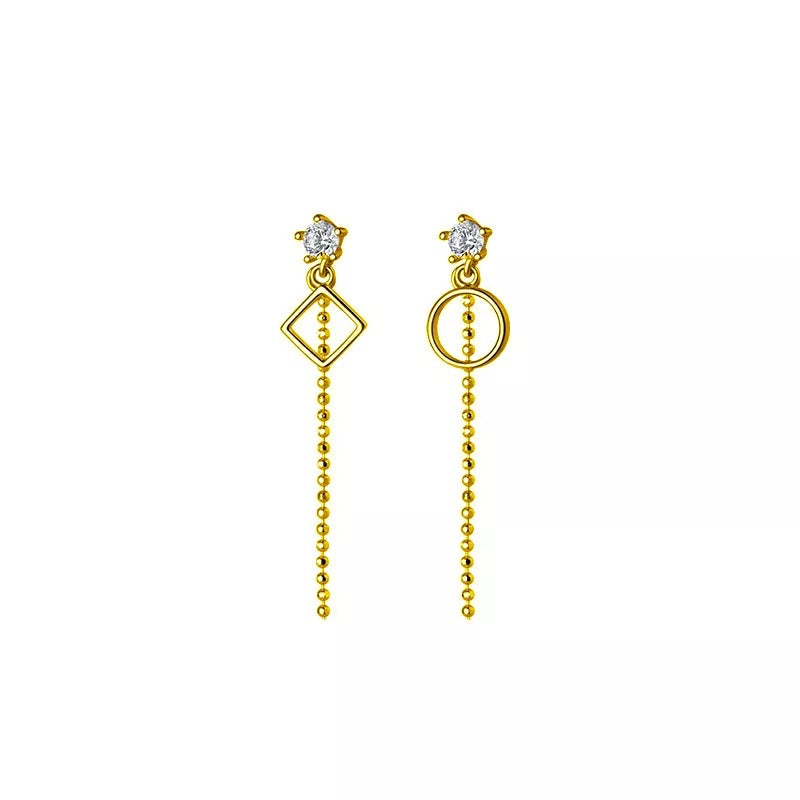 ANYCO Fashion Earrings Gold 925 Sterling Silver Geometric Exquisite Shiny Zirconia Tassel Bead Drop Women Jewelry